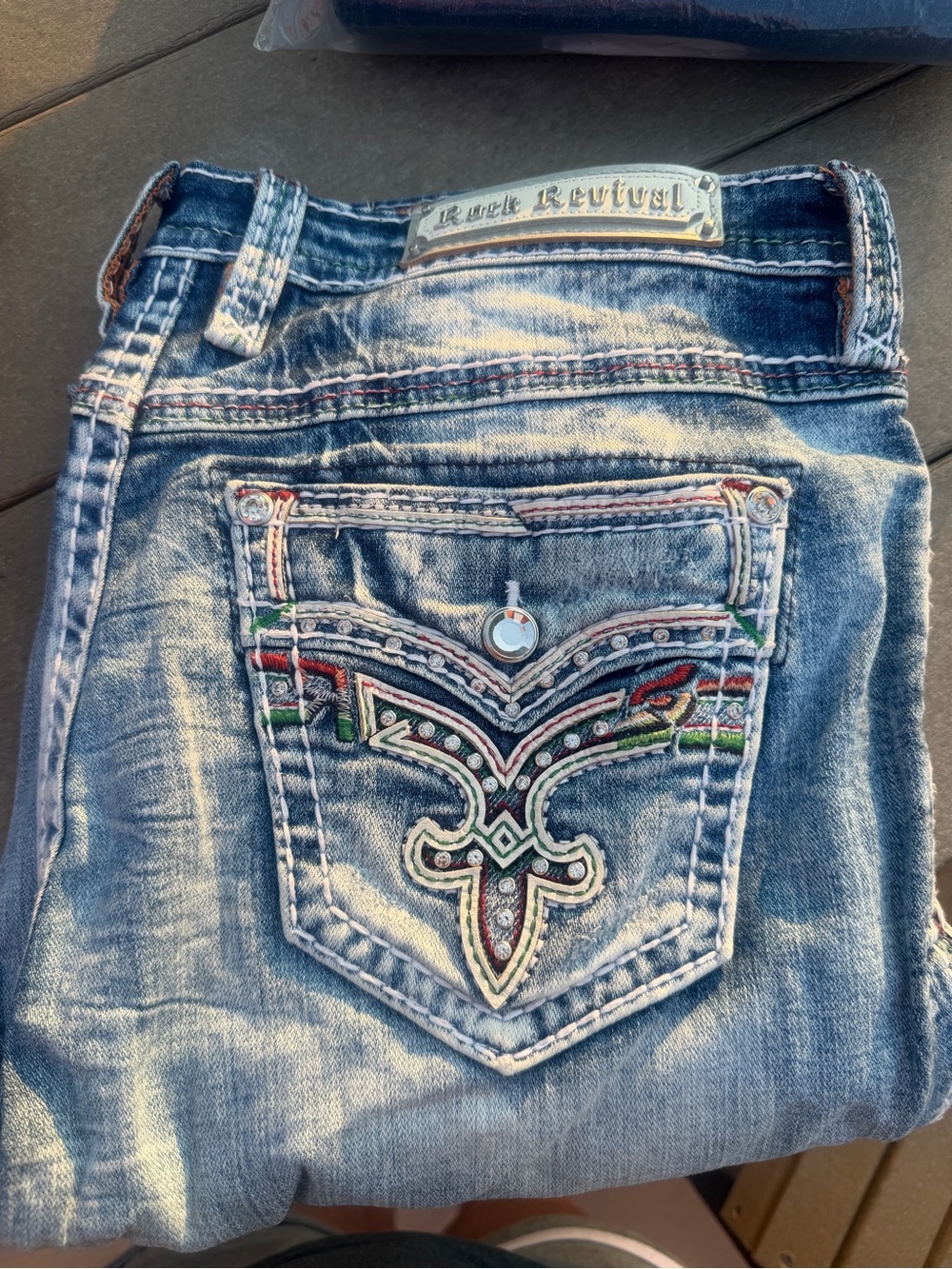 Rock Revival Women's Light Blue Embroidered Pocket easy ankle skinny